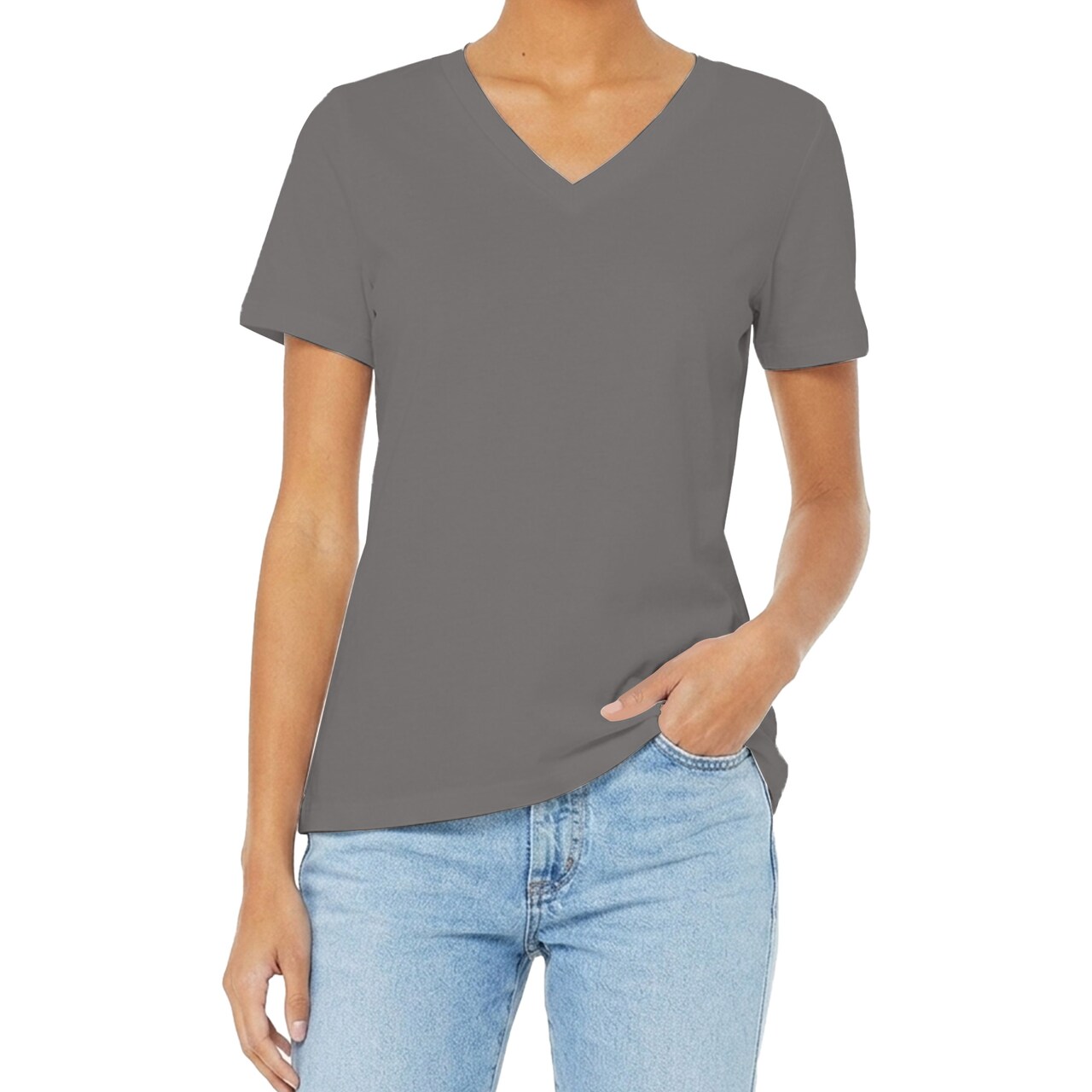BELLA + CANVAS Women’s Relaxed Jersey V-Neck T-shirt, 100% Cotton Relaxed fit Tee